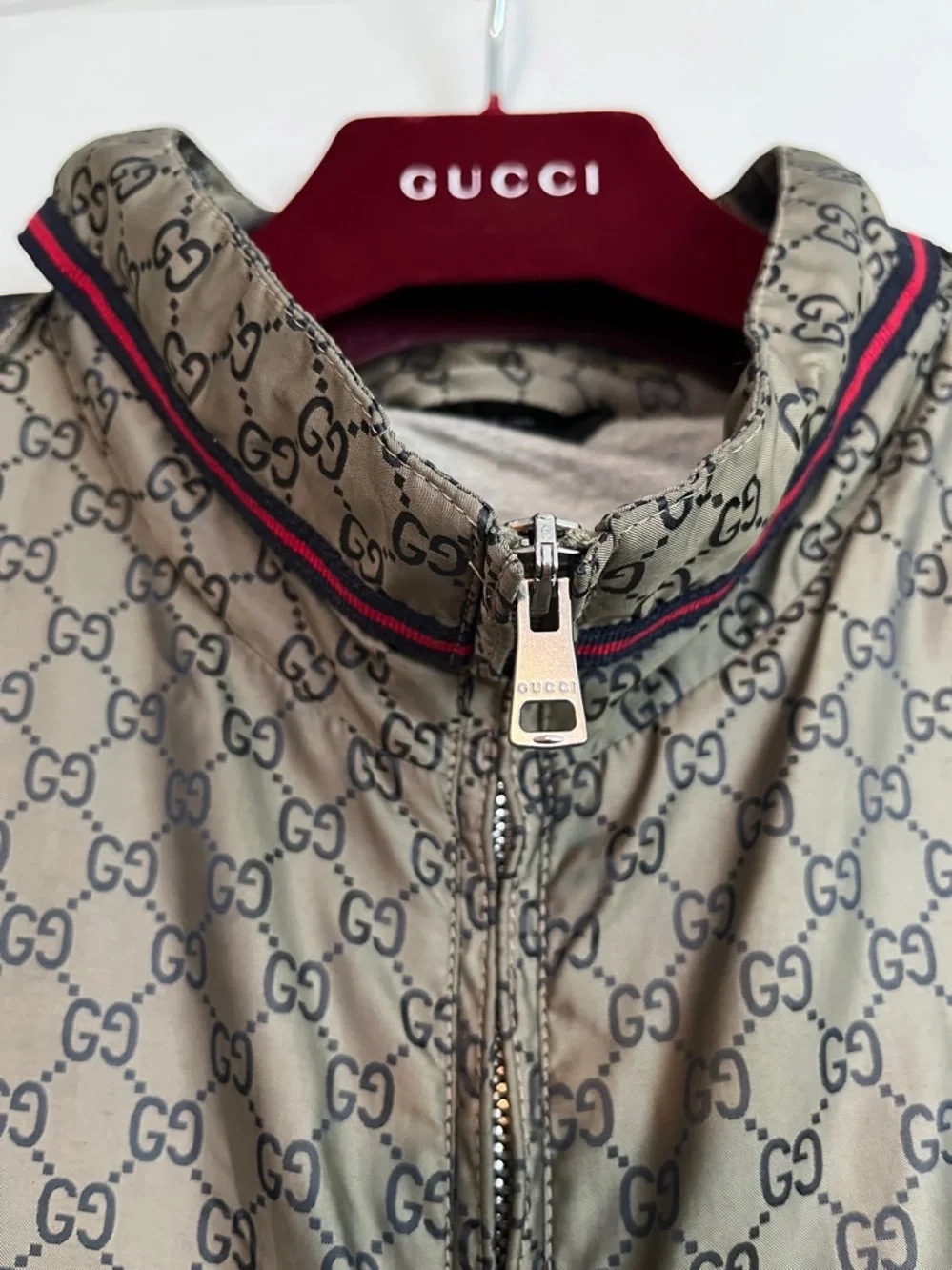 Gucci GG Supreme Monogram Bomber Jacket - Men’s XXL Tan Brown - Authentic